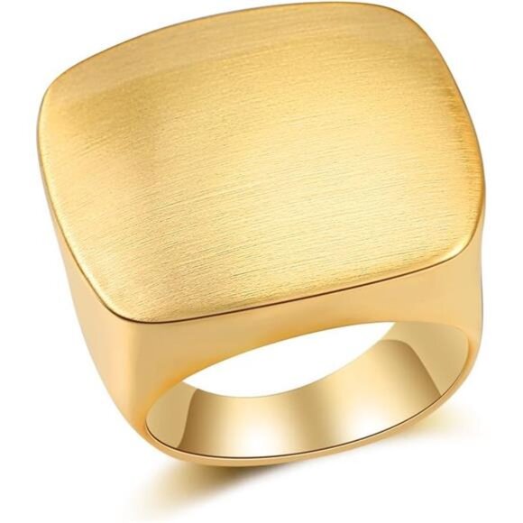 Gold Rings for Women, Chunky Signet Statement Rings Gold Plated Band Trendy - Picture 1 of 6